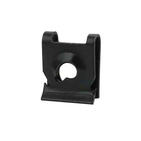 Close-up of 20 Piece Pack Of Badass Spring Steel U Nut Clips With Sharp Black Oxide Finish Fits M5 And ST4.8 Bolts.