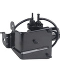 Front view of black electric vacuum pump with mounting bracket, pulley, and two hose ports.