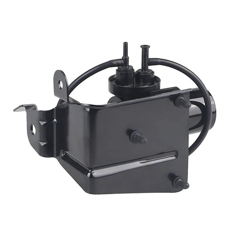 Front view of black electric vacuum pump with mounting bracket, pulley, and two hose ports.