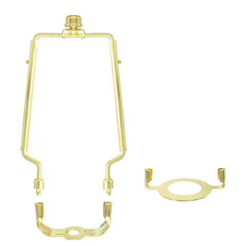 Adjustable Lamp Shade Harp Holder fits seven to ten inch shades three eighths inch saddle for E14 E26 E27 bases finial set brass