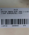 Label for Rugged Workhorse Cast Iron Submersible Sump Pump Designed To Handle The Daily Grind With 1/3 Horsepower Motor and 1-1/2 Inch Discharge.