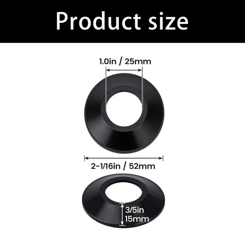 of 10 Elastic Rubber Bathtubs Drain Stoppers Gaskets, sizes marked 1.0in and 2-1/16in, black rubber material for drain sealing.