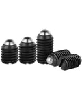 Built Different Spring Loaded Ball Plungers Delivering Dead Simple Positioning Grade 12.9 Black Steel 10 pack image showing various sizes.