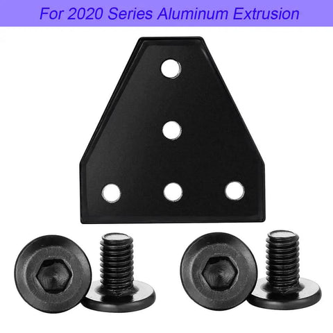 Six Pack 2020 Corner Bracket Connectors For 6mm Aluminum Extrusion, 5 Hole T Shape Joint Plates with screws, black color