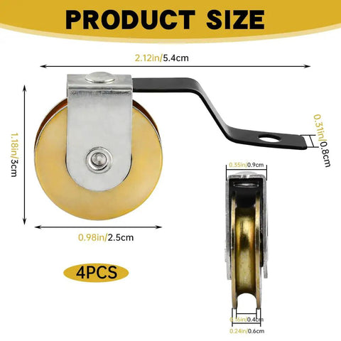 Four Pack Heavy Duty Steel Sliding Screen Door Rollers Replacement With Precision Ball Bearing Wheels For Top And Bottom Tracks Glides Smooth And Fits Universally For A No Sweat Swap, detailed size measurements included.