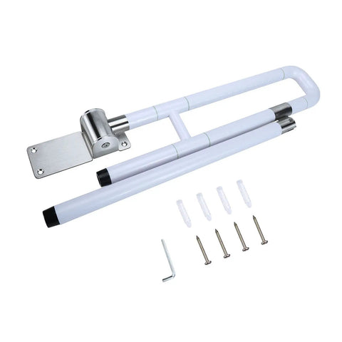 Foldable Toilet Grab Bar With Flip Up Design, Non Slip Stainless Steel Bathroom Safety Rails, Night Glow Nylon Grip, screws included