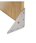 Heavy Duty Stainless Steel Angle Brackets 3 Sets Easy Install Corner Mounts For Shelving And Furniture DIY Projects Durable Corrosion Resistant Steel 90 Degree Brackets For Strong Reliable Support attached to wood