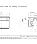 Technical diagram of Two Pack 25mm SBR25UU Sliding Bearing Blocks for CNC Linear Guides and Slide Rails with measurements.