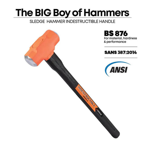 Beast 6 Pound Sledge Hammer With Indestructible Handle, 16 Inch Steel Reinforced Shaft, orange head, ANSI BS 876 certified