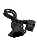 IEC C14 To C13 Power Extension Cable, Right Angle C90 Design, 60 Cm Panel Mount Cord, Solid Copper Core with plugs.