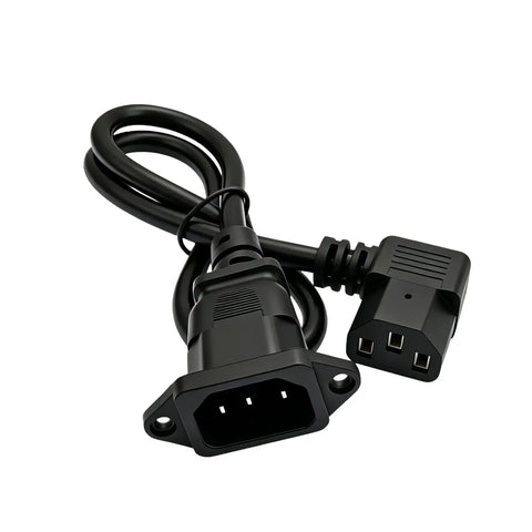 IEC C14 To C13 Power Extension Cable, Right Angle C90 Design, 60 Cm Panel Mount Cord, Solid Copper Core with plugs.