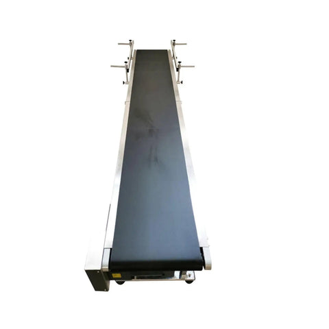 Top view of Beefed-Up Industrial PVC Belt Conveyor With Double Guardrails 82.6 Inch Long And 11.8 Inch Wide Flat Belt System 110V