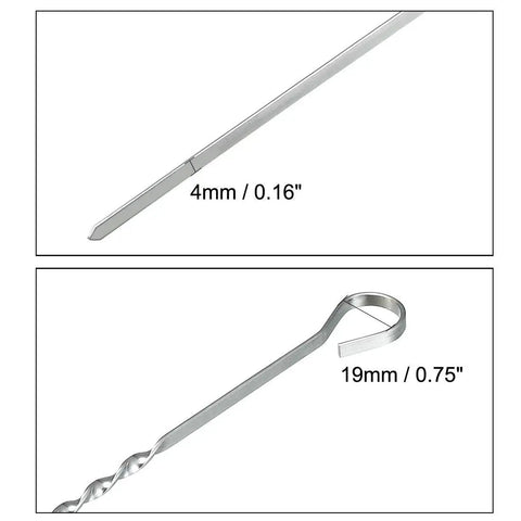 Close-up of Extra Long Stainless Steel Barbecue Skewers With V Shape For Nonstick Grillin, showing skewer tip and handle dimensions.
