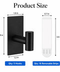 Diagram of Five Pack Heavy Duty Adhesive Wall Hooks with Removable Strips showing dimensions and quantities.
