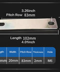Heavy Duty Red Copper Nickel Plated Bus Bar Connectors For LifePo4 Cells, 102mm x 20mm, showing precise 83mm pitch and M6 holes.