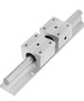 200mm Linear Slide Rail Kit with SBR12UU Bearing Blocks for CNC Routers, Mills, and Lathes, showing aluminum blocks on carbon steel shafts