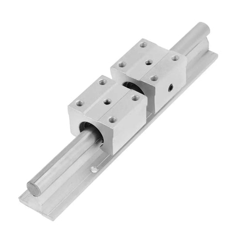 200mm Linear Slide Rail Kit with SBR12UU Bearing Blocks for CNC Routers, Mills, and Lathes, showing aluminum blocks on carbon steel shafts