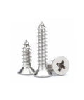 Heavy Duty 304 Stainless Steel Flat Head Phillips Self Tapping Screws Size 12 By 1 Inch for Sheet Metal and Wood, silver color.