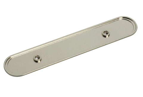 Three Inch Oval Backplate In Brushed Nickel Dope Finish Pack Of Twenty Five For Cabinets Or Doors With Three Mounting Holes And A Slim One Eighth Inch Projection Upgrade Your Space