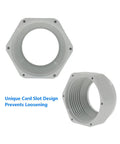 Half Inch NPT Strain Relief Nylon Cord Grip Waterproof Cable Gland 10 Pack Adjustable Wire Cord Grip Connector Junction Box IP68 White 8 To 14 Mm Range CE ROHS Listed, nylon gland shown front and side