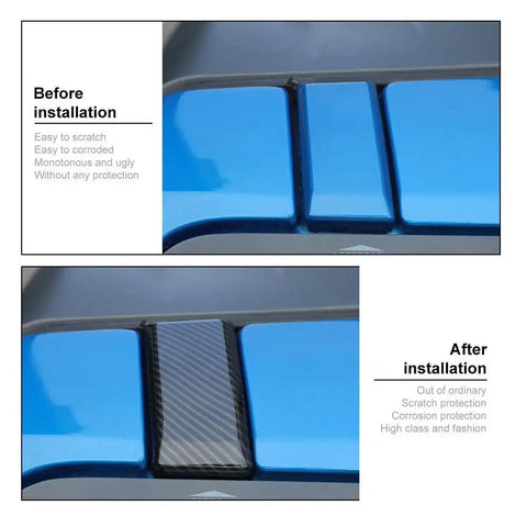 Premium Carbon Fiber Windshield Screw Covers For Ford Bronco 2021 To 2023 Left Right Pair installed over blue surface.