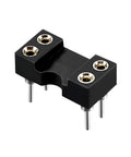 Close-up of a single socket from a 15 Pack DIP IC Socket Adaptor Kit 2.54mm Pitch, 2 Row 4 Pins, 7.6mm Row Spacing, Black Silver Tone