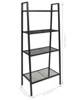 Industrial 4 Tier Metal Ladder Shelf For Books And Plants, Ladder Style Display Rack, 24.4 X 14 X 58.3 Inches, Black Finish