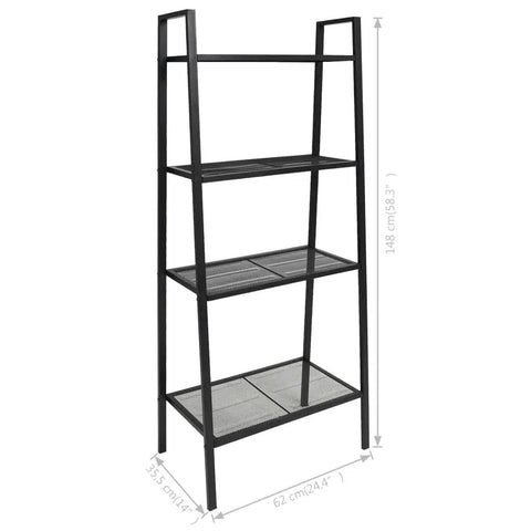 Industrial 4 Tier Metal Ladder Shelf For Books And Plants, Ladder Style Display Rack, 24.4 X 14 X 58.3 Inches, Black Finish