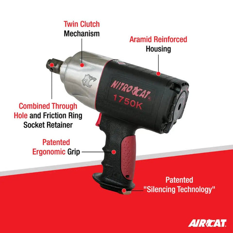 Three Quarter Inch Pneumatic Impact Wrench Featuring A Slick Twin Clutch Design For Blazing Fast Torque Build Up And A Hardcore One Thousand Five Hundred Foot Pounds Of Raw Loosening Muscle To Crush Any Stubborn Nut Like A Boss
