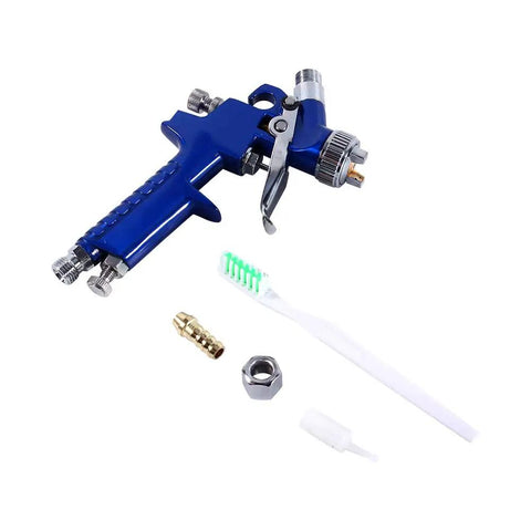 Precision Mini Gravity Feed HVLP Spray Paint Gun With 0.8mm Nozzle And 100ml Cup, blue sprayer with accessories for DIY finishing.