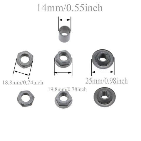 Various sizes of nuts and washers for Black Beefy Three Eighths Inch Bike Rear Hub Axle 190mm Length Multi Speed Compatibility