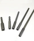 Premium Collet Chuck Holder Set With Hex Rod Shank For Lathes And Drill Beds Boosts Machining Precision On 60mm 100mm 150mm Or 200mm Bars Great For Shop Pros, showing five metal hex rod shanks of varying lengths.