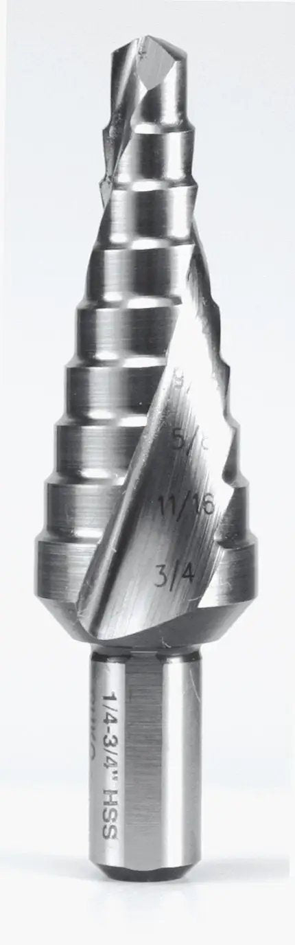 Step Drill Kit With HSS Bits For Metalworking Centering, Spot Drilling, Deburring, And Bore, Wide Size Range From One Eighth To Three Quarters Inch