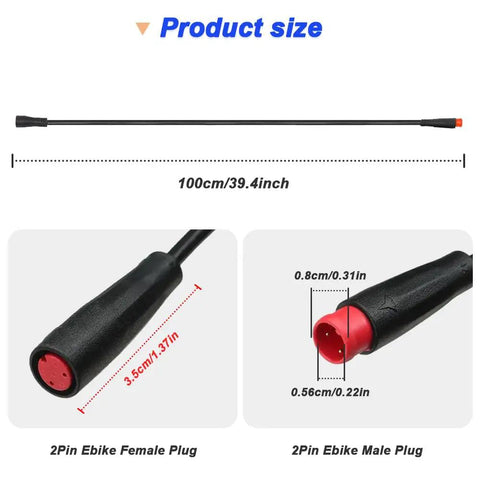 Ebike 2 Pin Extension Cable Waterproof Female To Male Electric Bike Cord For Ebike Light Gear Sensor And Brake In Ebike Modification Kit Two Pack Durable Copper Contacts For Stable Signal And Easy Install Built To Last