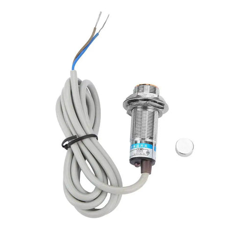 10mm Distance Measuring Capacitive Metal Proximity Sensor Switch with two wire output, 18mm diameter metal shell visible