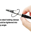 Close-up of Heavy Duty Soldering Helping Hands Station steel holding clamp with flexible gooseneck arm showing adjustable angle.