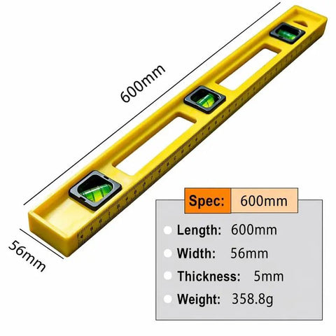 Two piece set Spirit Level Tool, Yellow, Multiple Sizes 24"/12" showing a 600mm level with bubble vials and measurement markings.