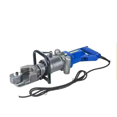 Heavy Duty 1200W Electric Rebar Cutter And Bender Machine For 16mm Steel, hydraulic tool with blue handle for construction use.