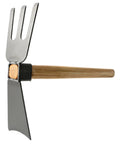 2 In 1 Digging Hoe And 3 Prong Fork All In One Garden Tool With Wooden Handle Carbon Steel Blade Head For Weeding And Soil Loosening