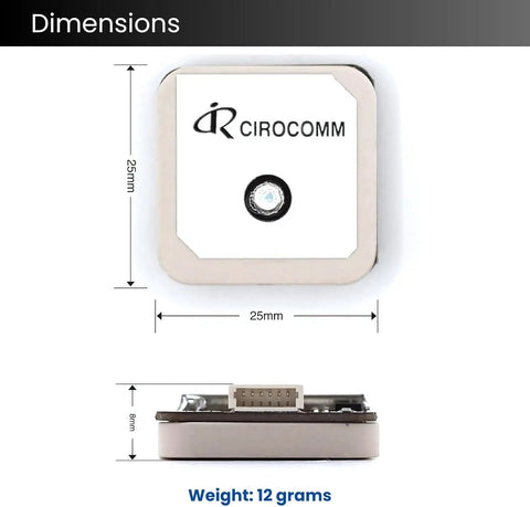 Next Gen GPS Module For Drones And Robotics With 10 Hz Update Rate And M10 Chip, 25mm square top view, 8mm side view