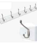 Wall Mount Wooden Coat Hooks And Rails With Zinc Alloy Entryway Organizer showing six hooks and a metal bracket for coats and bags.