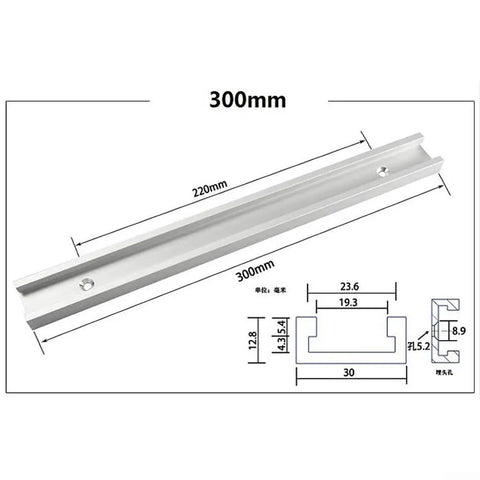 Heavy Duty Aluminum Alloy T Track And Miter Bar Slider for Table Saw Jigs 6061 T6 Slot Miter Track 300mm with guide dimensions.
