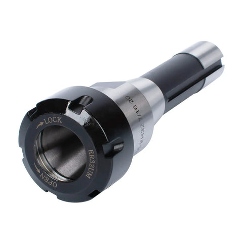 R8 Taper ER32 Collet Set Kit With 12 Collets, Collet Holder Chuck, shown in precision chrome finish, 0.0004 inch accuracy