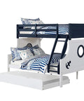 Twin Over Full Bunk Bed With Attached Ladder Upper Bed Rails Lock Joint Safety System Slat Kit Included Blue White Trundle Included For Space Saving Kids Room