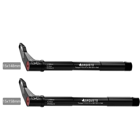 1.5mm Thread Pitch Front Thru Axle for 15x110 RockShox Suspension Forks, two lengths, 6061 aluminum, black, telescoping handle