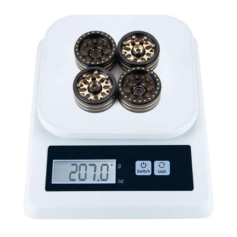 Brass 1.3 Inch RC Beadlock Wheels Rims Set For 1/18 TRX4M Ascent-18 And 1/24 AXIAL SCX24 AX24 on digital scale
