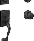 Addison Front Entry Handleset With Plymouth Knob, One Sided Keyed Deadbolt, Matte Black, modern exterior door lock set display