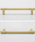 10 Pack Brushed Gold Cabinet Pulls 5 Inch Hole Center 128mm Brushed Brass Handles For Drawer Dresser Solid Zinc Alloy Kitchen Cupboard Bathroom Furniture Hardware With 2 Sets Mounting Screws, front and side view