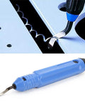 Heavy Duty Deburring Tool Kit For 3D Printers With Durable Alloy Construction And Ergonomic Grip showing curved cutter in use.