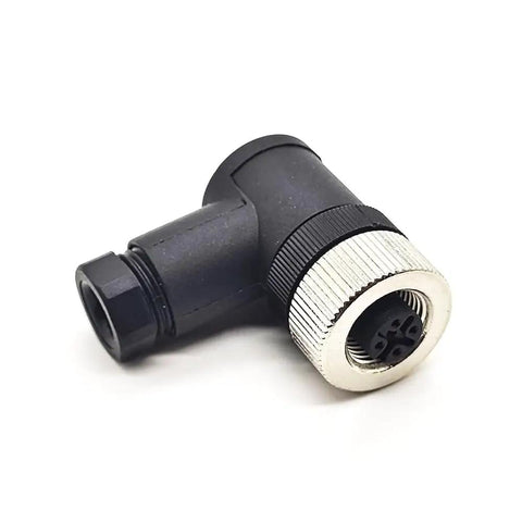 Field Ready 4 Pin Right Angle Plug And Play M12 Style Circular Sensor Connector Socket With Screw Locking Plastic Housing